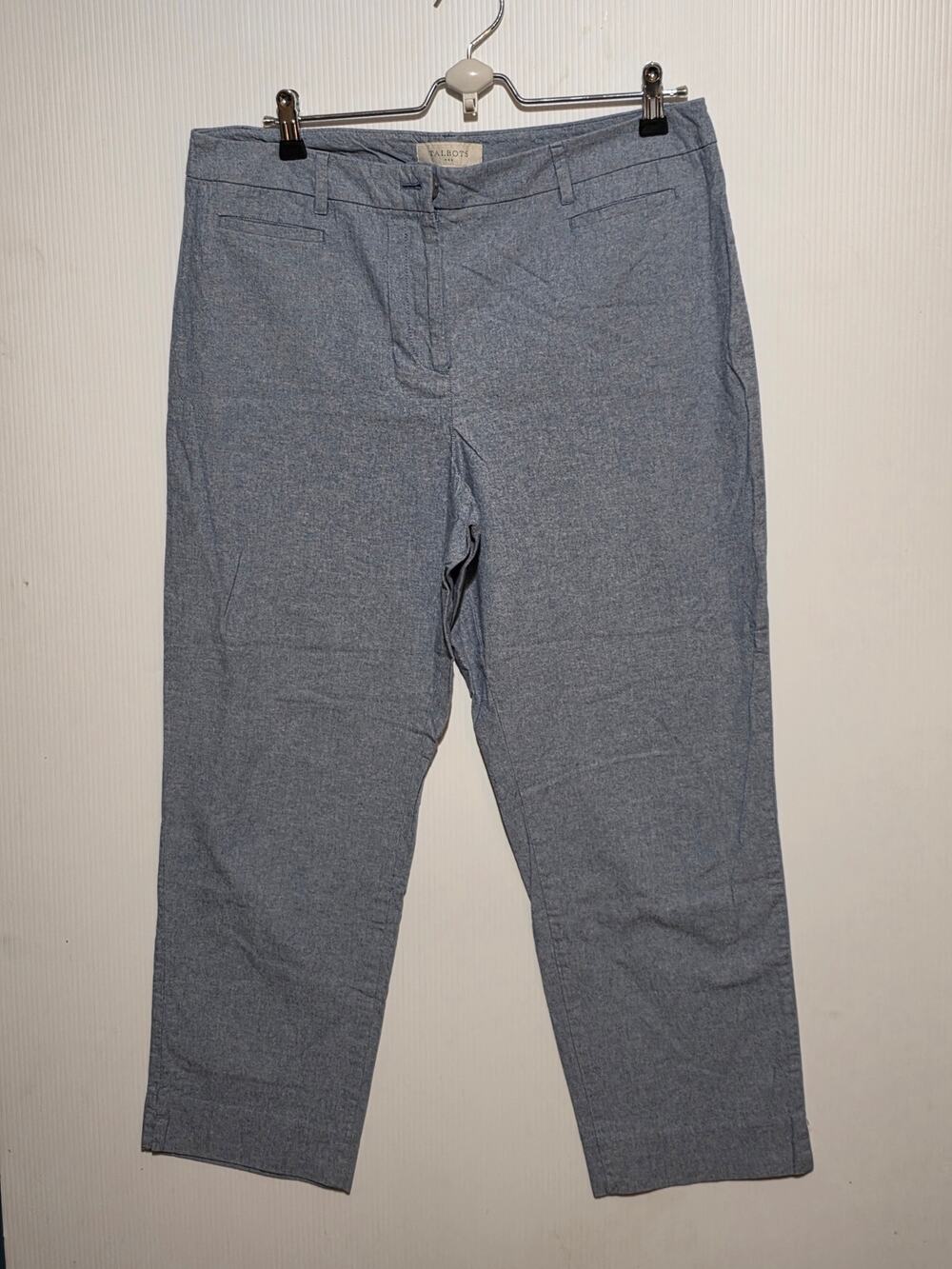 Talbots Size 12 Blue Chambray Cotton Casual Pants Career Cropped Style